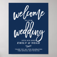 Navy Blue Rustic Hand Lettering Wedding Welcome
