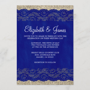 Navy Blue Rustic Lace Wedding Invitations