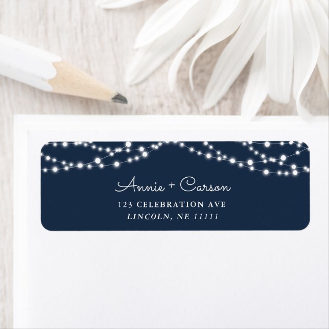 Navy Blue Rustic String Light Return Address Label (Insitu)