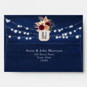 Navy Blue Rustic Wedding Envelope