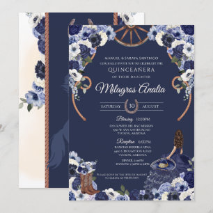Navy Blue Rustic Western Charro Quinceanera Invitation