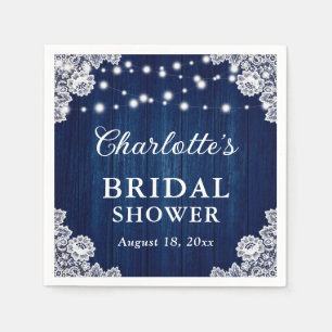 Navy Blue Rustic Wood Lace Bridal Shower Napkin