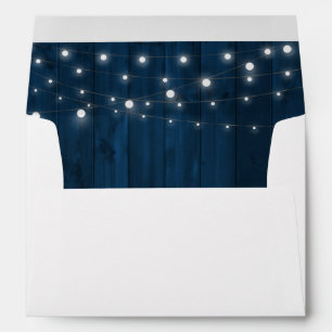 Navy Blue Rustic Wood String Lights Return Address Envelope