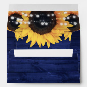 Navy Blue Rustic Wood String Lights Sunflowers Envelope