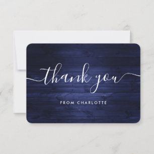 Navy Blue Rustic Wood Wedding Shower Birthday Thank You Card