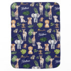 Navy Blue Safari Animals Personalized Baby Name
