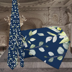 Navy Blue Sage Green Eucalyptus Wedding Tie