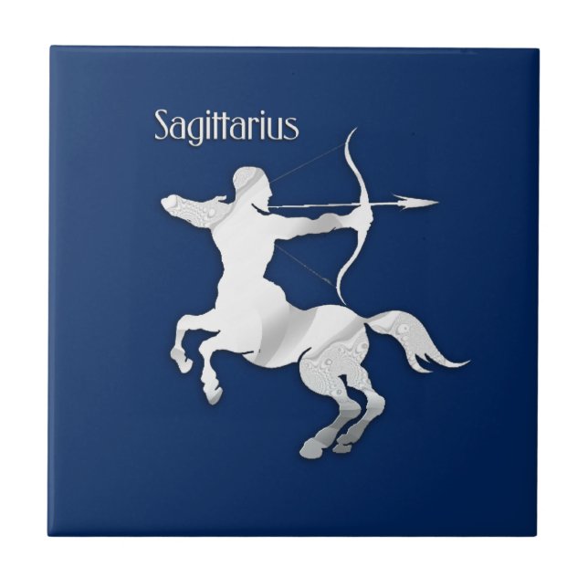 Navy Blue Sagittarius Zodiac Tile (Front)