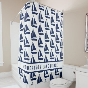 Navy Blue Sailboat Lake House Family Name