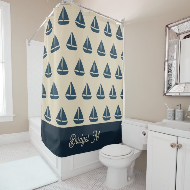 navy blue sailboat & Monogram Beige Coastal home (In Situ)