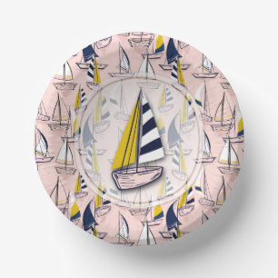 Navy Blue Sailboats Paper Plate