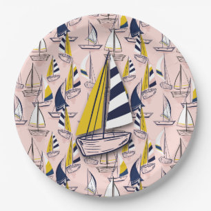 Navy Blue Sailboats Paper Plate