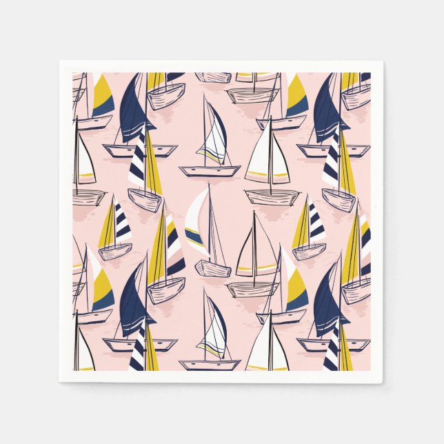 Navy Blue Sailboats Party Napkin (Front)