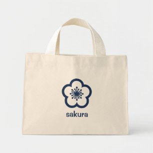 Navy Blue Sakura Blossom  Mini Tote Bag