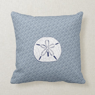 Navy Blue Sand Dollar Beach Throw Pillow