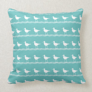 navy BLUE SAND PIPER white PILLOW coastal