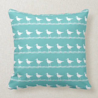 navy BLUE SAND PIPER white PILLOW coastal