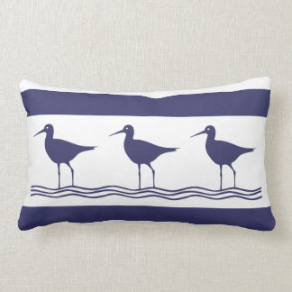 navy BLUE SAND PIPER white PILLOW coastal