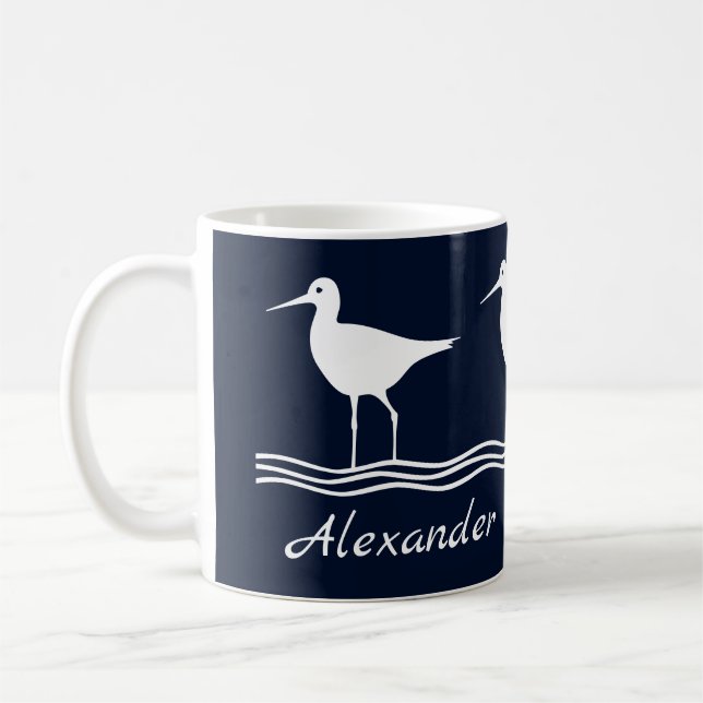 Navy Blue Sandpipers on white Coffee Mug (Left)