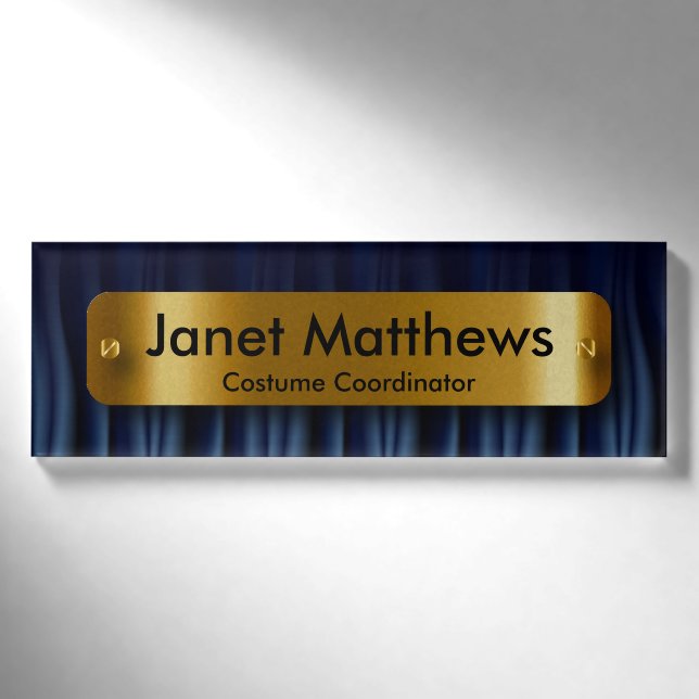 Navy Blue Satin Ribbon with Gold Label Plate (Front)