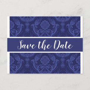 Navy Blue Save The Date Damask Wedding Photo Announcement Postcard