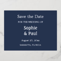 Navy Blue Save the Date Foil Invitation Postcard