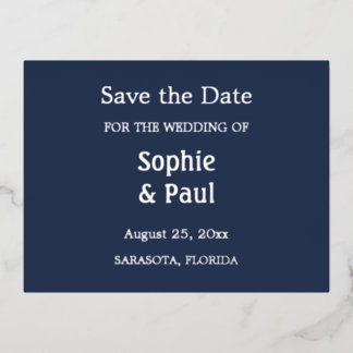 Navy Blue Save the Date Foil Invitation Postcard