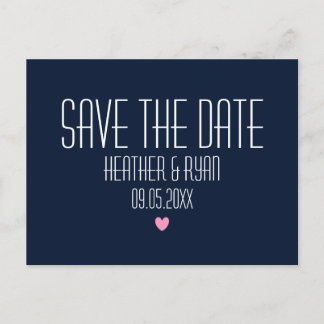 Navy blue save the date postcard
