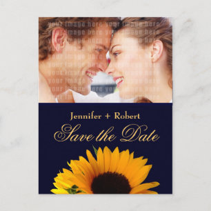 Navy Blue Save the Date Sunflower Postcard