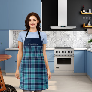 Navy Blue Scottish Tartan Pattern Apron