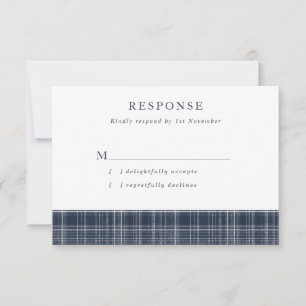 Navy Blue Scottish Tartan Wedding RSVP Card
