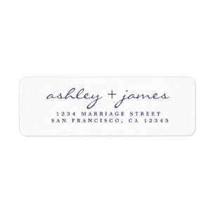 Navy Blue Script Elegant Wedding Adresse de retour