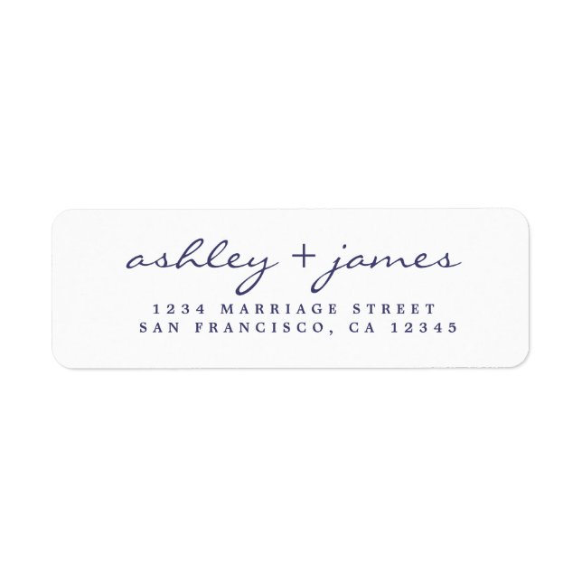 Navy Blue Script Elegant Wedding Return Address (Front)