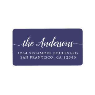 Navy Blue Script Family Return Address Label