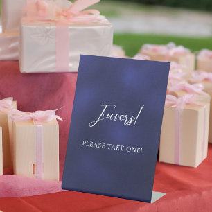Navy blue script favour sign
