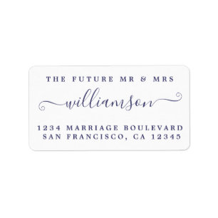 Navy Blue Script Future Mr Mrs Return Address Label