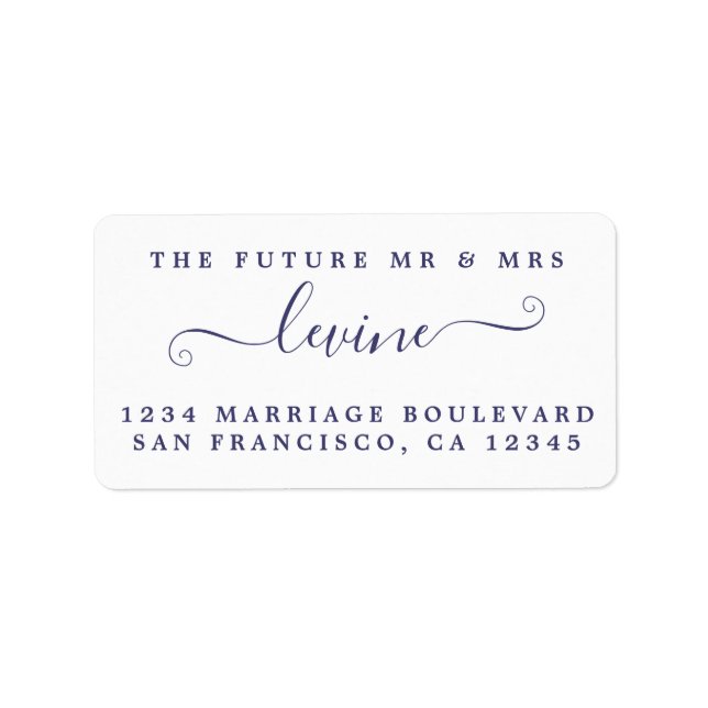 Navy Blue Script Future Mr Mrs Return Address Label (Front)
