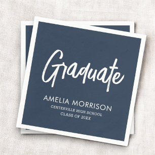 Navy Blue Script Graduate Minimalist Graduation Napkin