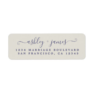 Navy Blue Script Grey Mariage Adresse de retour