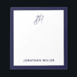 Navy Blue Script Monogram Notepad<br><div class="desc">Keep all of your notes organized with this modern minimalist script monogram notepad. Featuring a sleek and simple design, this notepad is perfect for use at home, in the office, or on-the-go. The white background with navy border and customizable script monogram make this notepad a stylish addition to any workspace....</div>