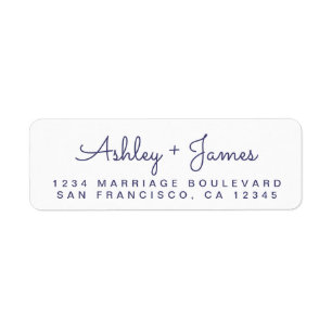 Navy Blue Script Names Wedding Return Address