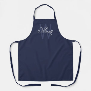 Navy Blue Script Personalized Monogram and Name Apron