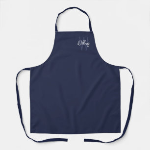 Navy Blue Script Personalized Monogram and Name Apron