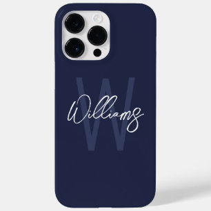 Navy Blue Script Personalized Monogram and Name Case-Mate iPhone 14 Pro Max Case