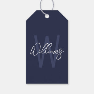 Navy Blue Script Personalized Monogram and Name Gift Tags