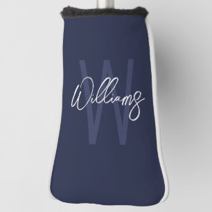 Navy Blue Script Personalized Monogram and Name Golf Head Cover