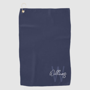 Navy Blue Script Personalized Monogram and Name Golf Towel
