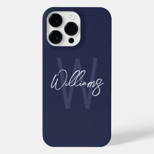 Navy Blue Script Personalized Monogram and Name iPhone 14 Pro Max Case