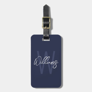 Navy Blue Script Personalized Monogram and Name Luggage Tag