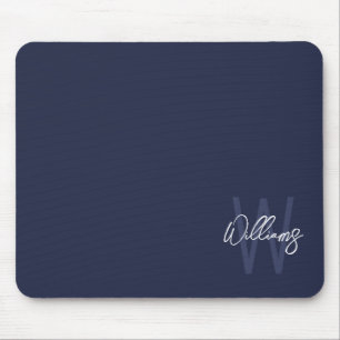 Navy Blue Script Personalized Monogram and Name Mouse Pad